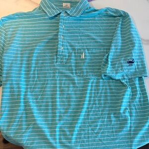 Maidstone Club aqua and white striped polo. Johnnie - O size L